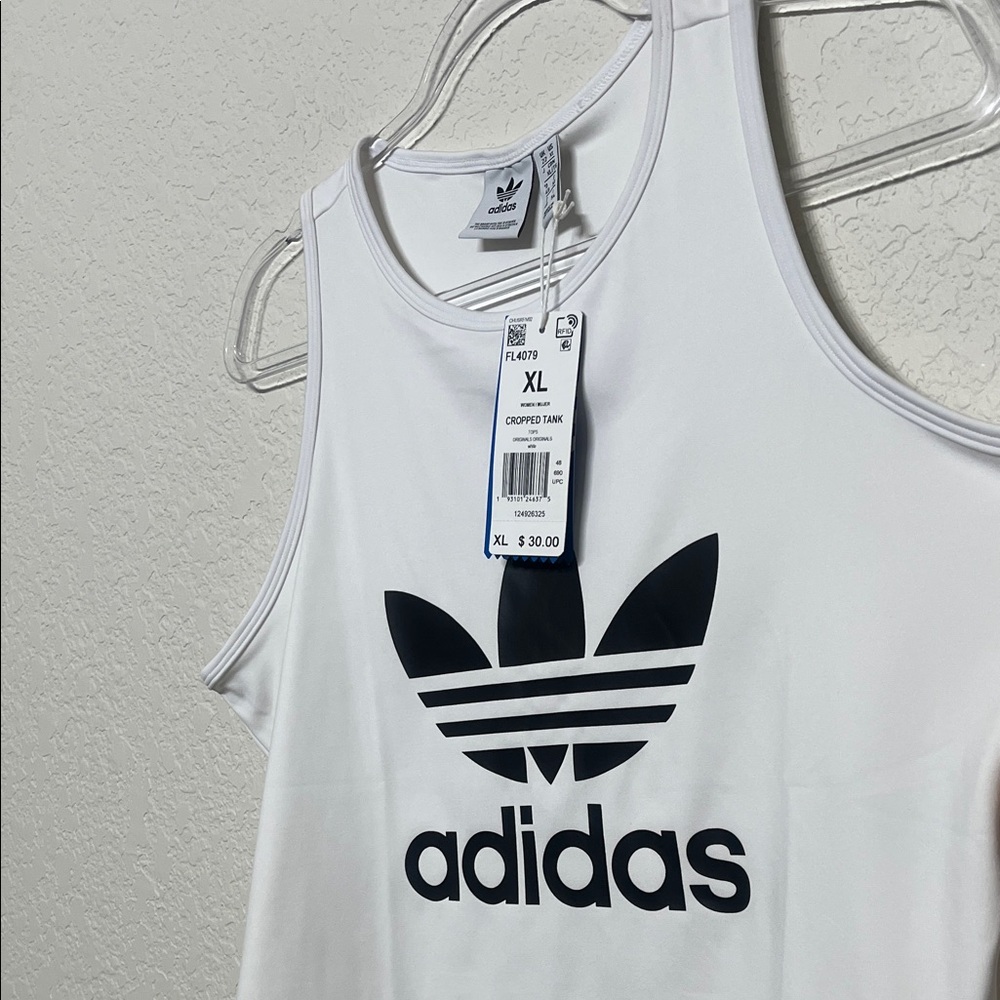 Adidas Originals Women's Size XL White Cropped Tank Top with Black Trefoil Logo - Picture 5 of 7